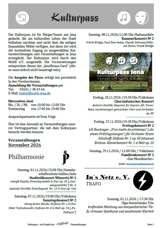 Kulturpass-Angebote in Jena, November 2026, Seite 1